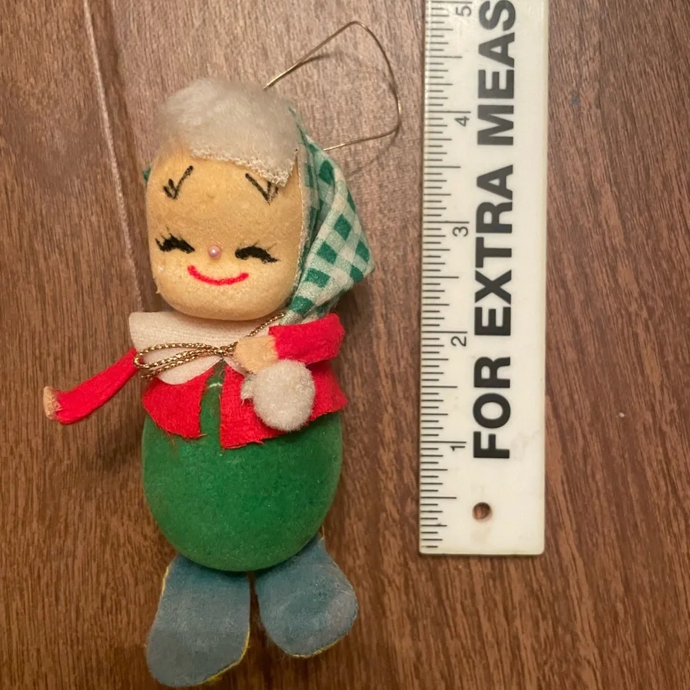 Vintage Christmas Flocked Felt Collectible Snowbaby Pixie Doll Ornament Xmas 60s